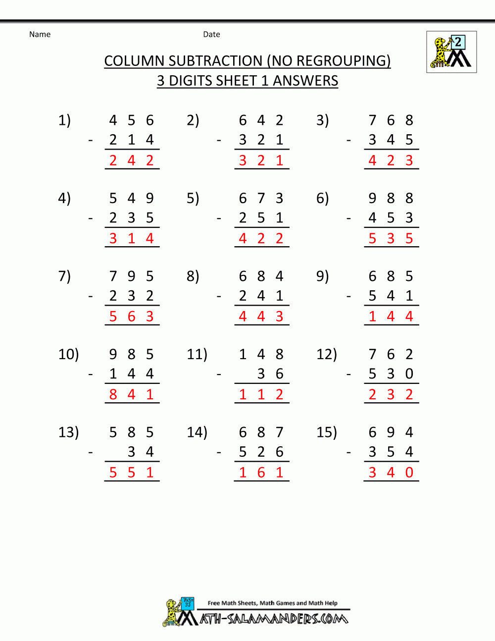 3 Digit Subtraction Worksheets | Printable Subtraction Worksheets With Borrowing