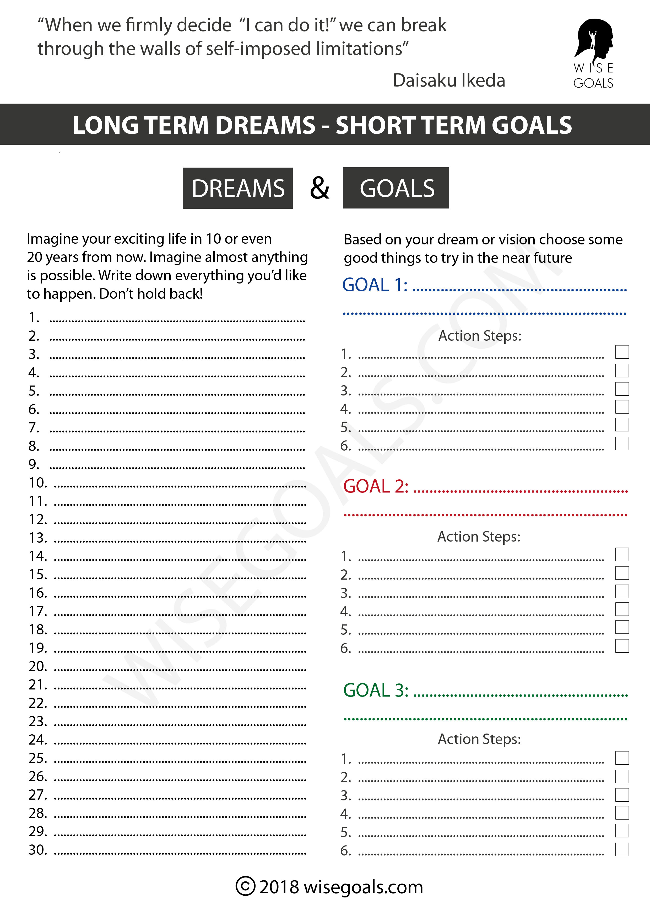 4 Stylish Goal Setting Worksheets To Print (Pdf) | Hopes And Dreams Printable Worksheet