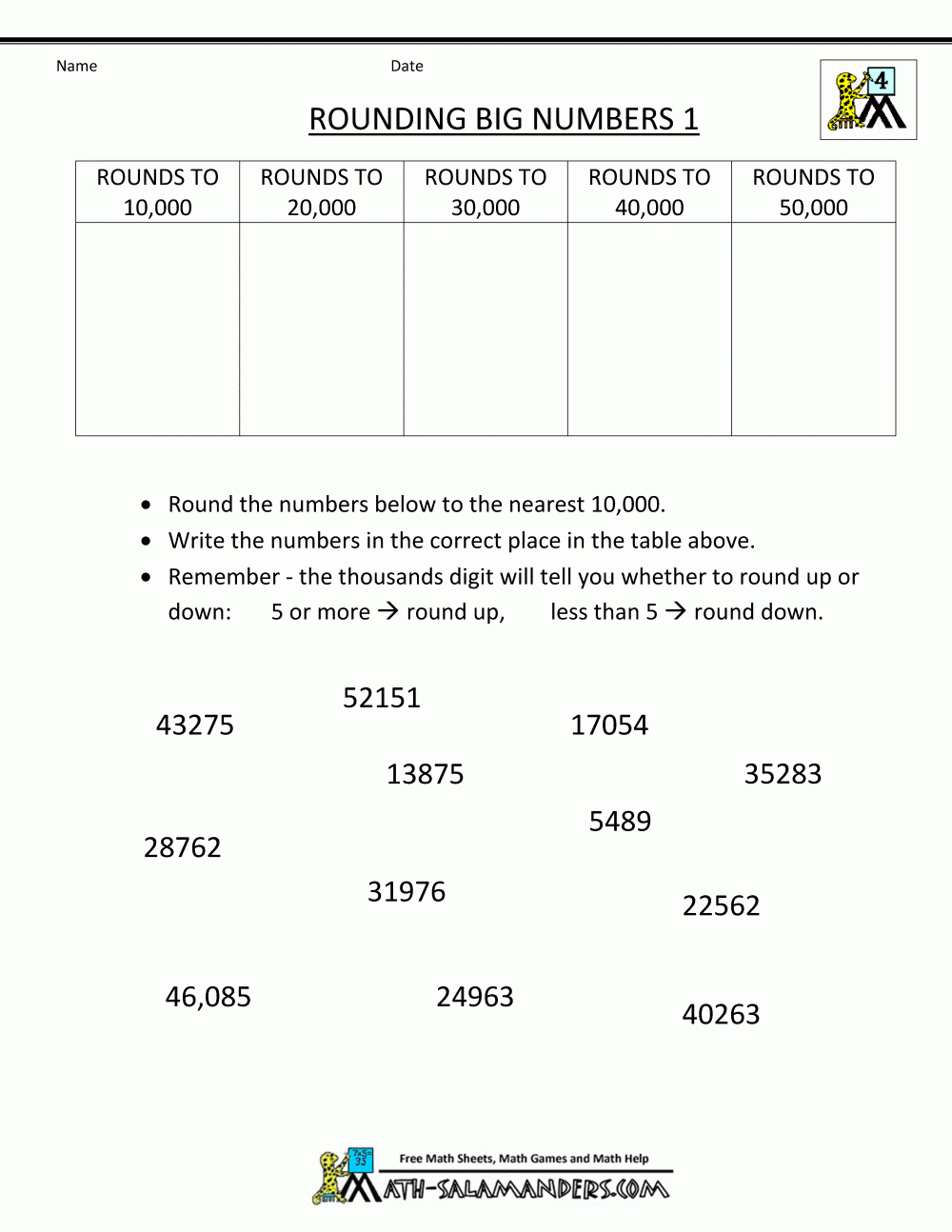 4Th Grade Math Worksheets: Reading, Writing And Rounding Big Numbers | Free Printable 4Th Grade Rounding Worksheets