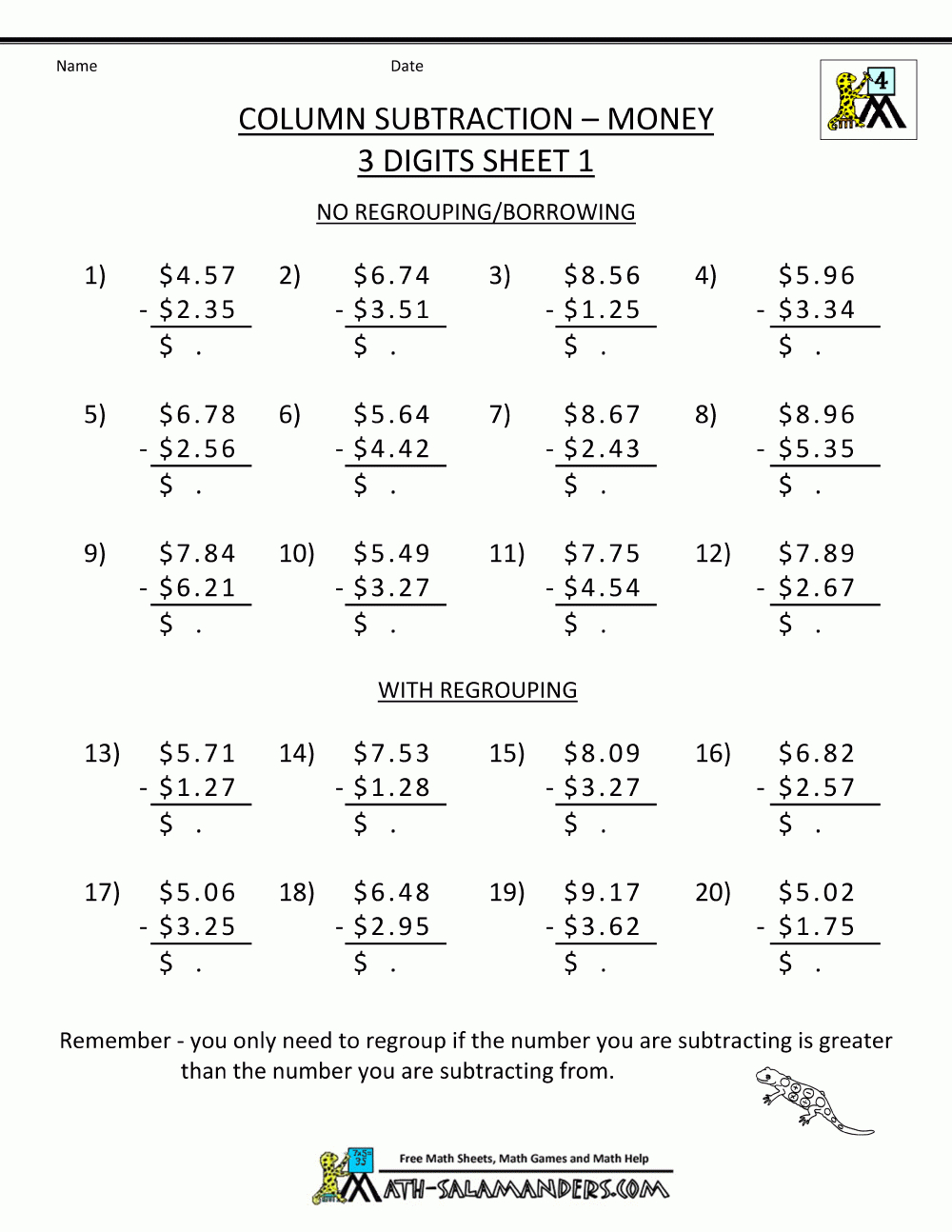 4Th Grade Subtraction Worksheets | Printable Addition And Subtraction Worksheets For Grade 3