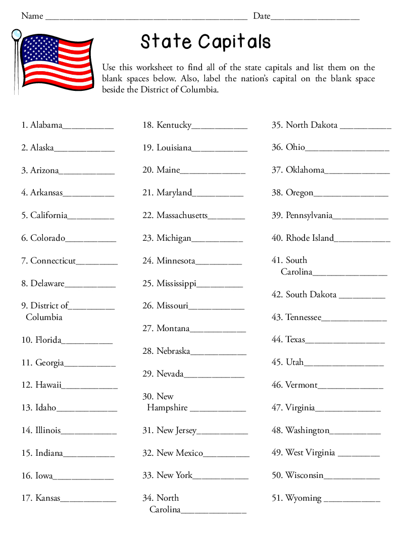 50+States+And+Capitals+Worksheet | School | States, Capitals, United | Us States And Capitals Printable Worksheets