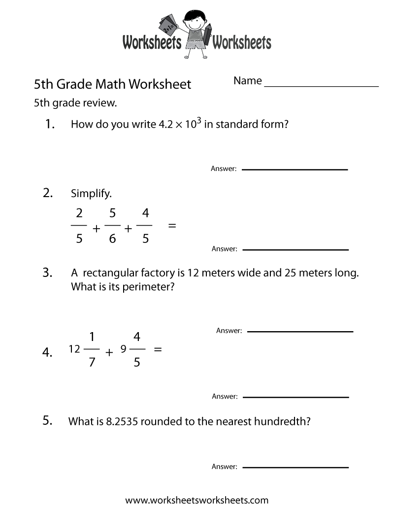 5Th Grade Math Review Worksheet Printable | Elementary Math | 7Th Grade Math Worksheets Printable