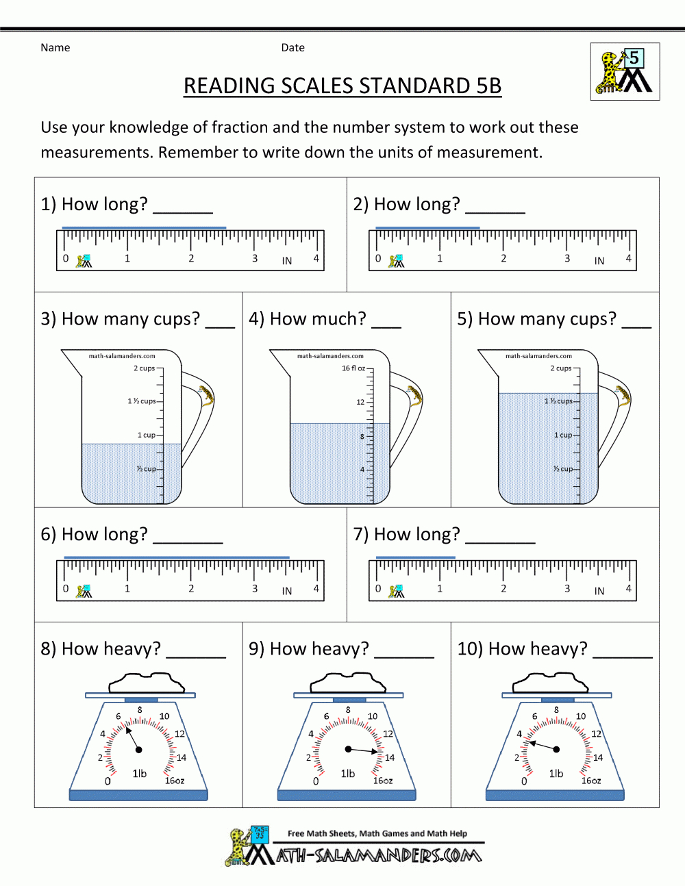 5Th Grade Measurement Worksheets | 5Th Grade Measurement Worksheets Printable