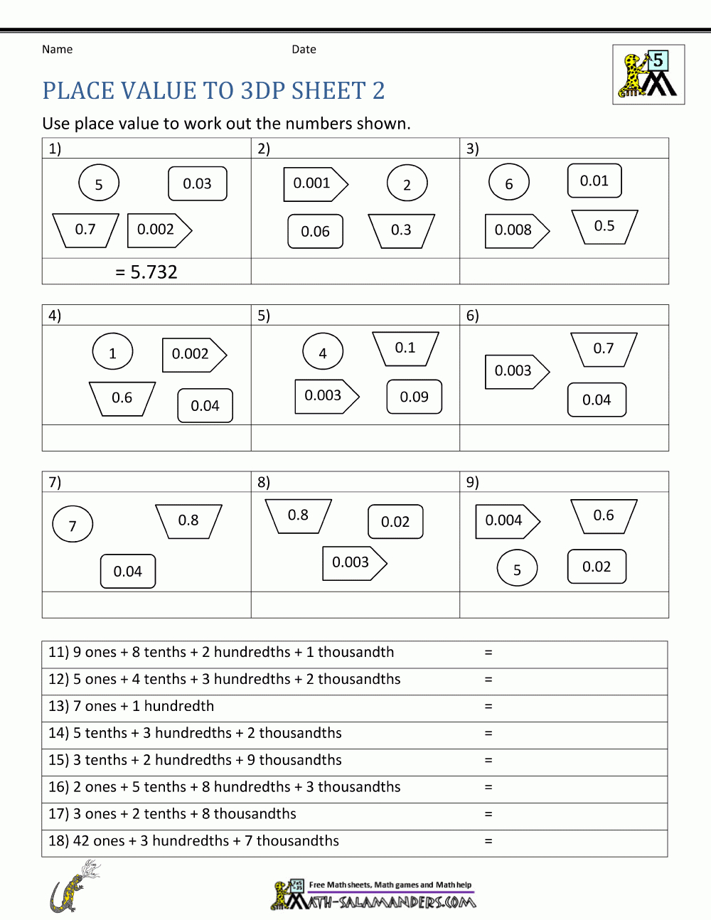 5Th Grade Place Value Worksheets | Free Printable Decimal Place Value Worksheets