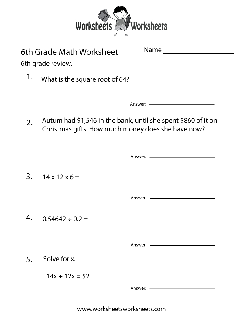 6 Grade Math Worksheets | Sixth Grade Math Practice Worksheet - Free | 6Th Grade Vocabulary Worksheets Printable