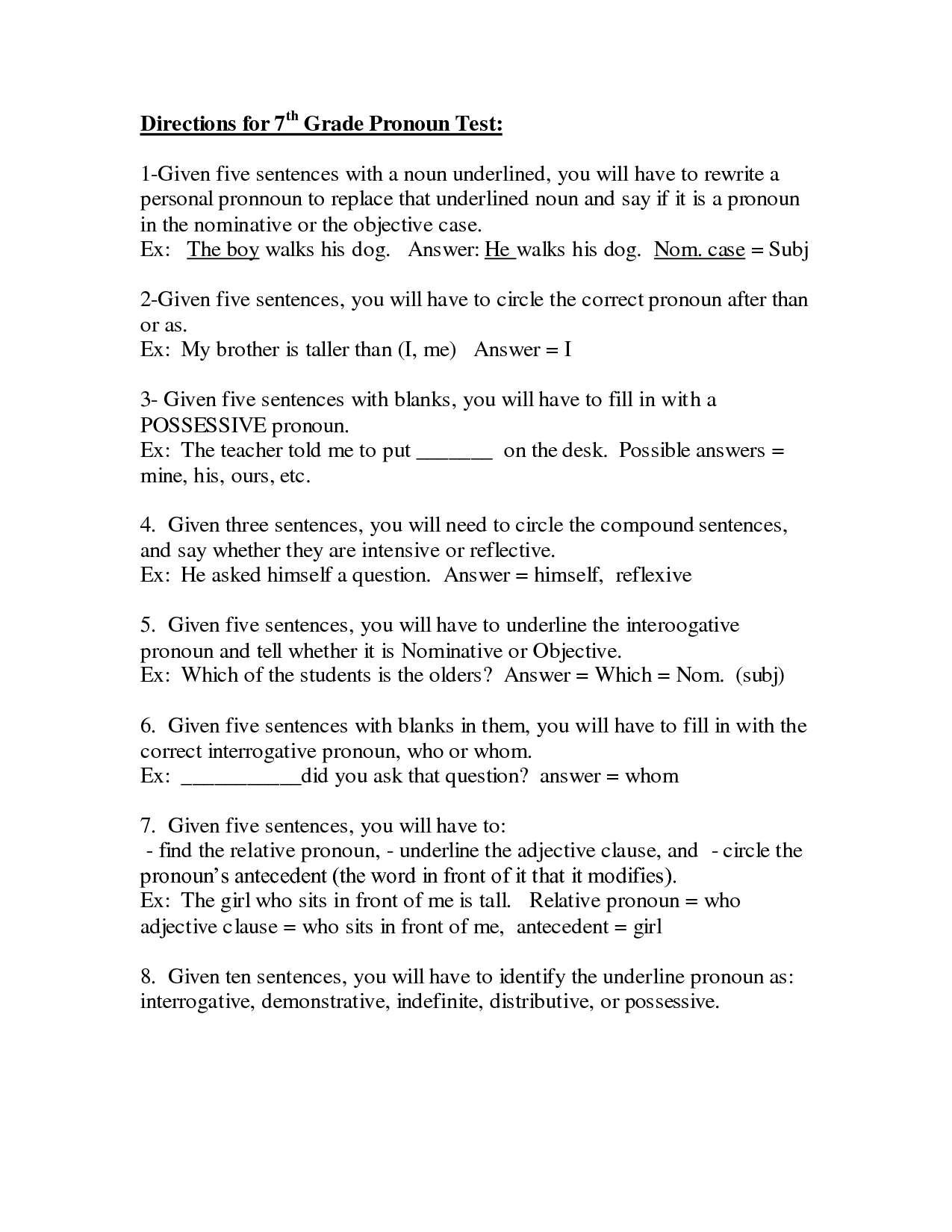 7Th Grade English Worksheets Printable | Directions For 7Th Grade | Grade 7 English Worksheets Printable