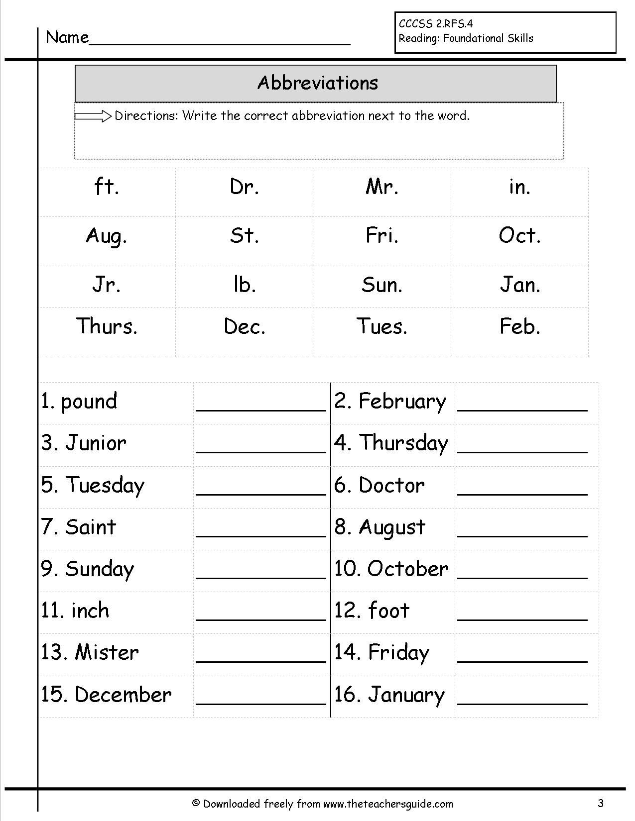 Abbreviations Worksheets From The Teacher&amp;#039;s Guide | Free Printable Abbreviation Worksheets