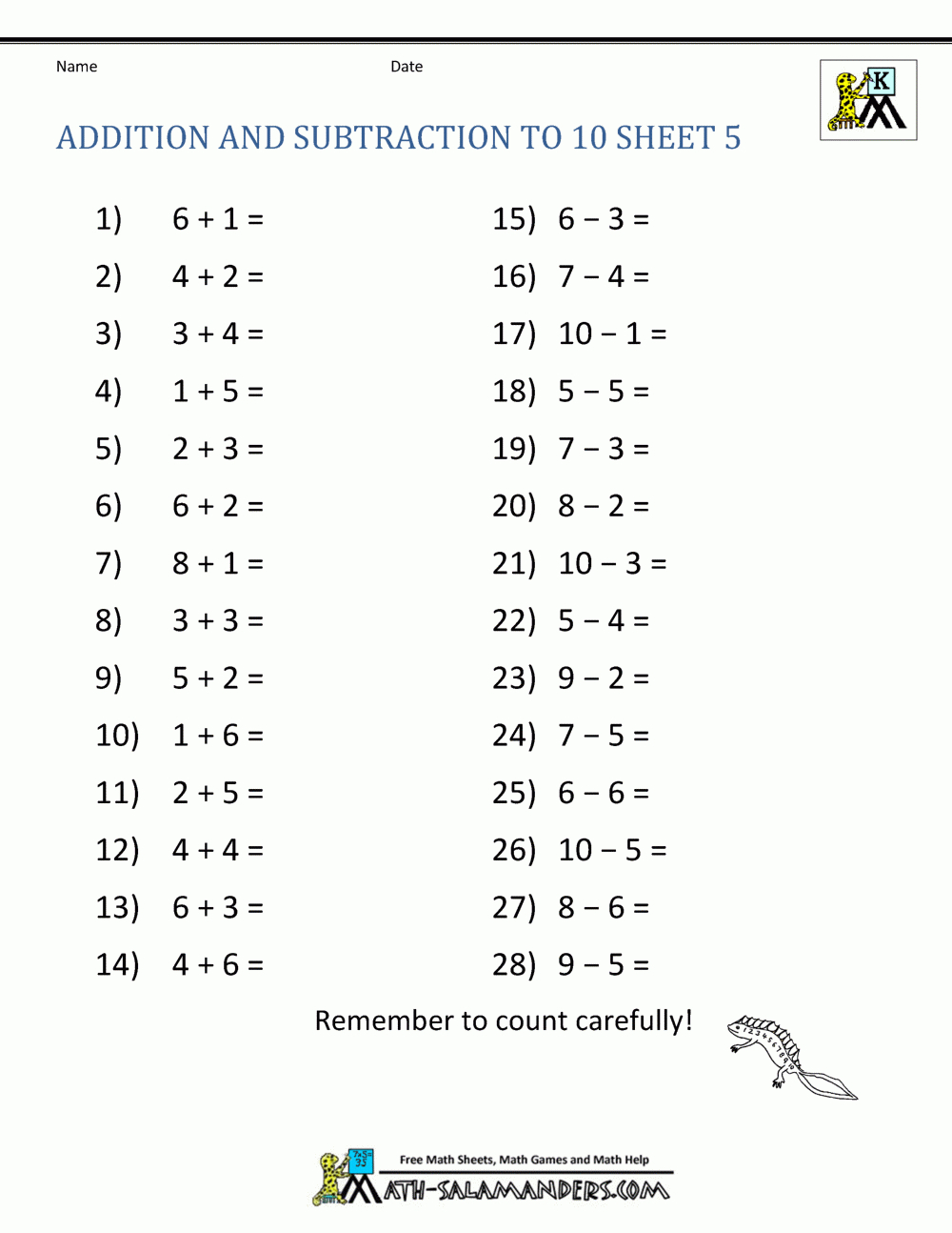 Addition And Subtraction Worksheets For Kindergarten | Free Printable Kindergarten Addition And Subtraction Worksheets