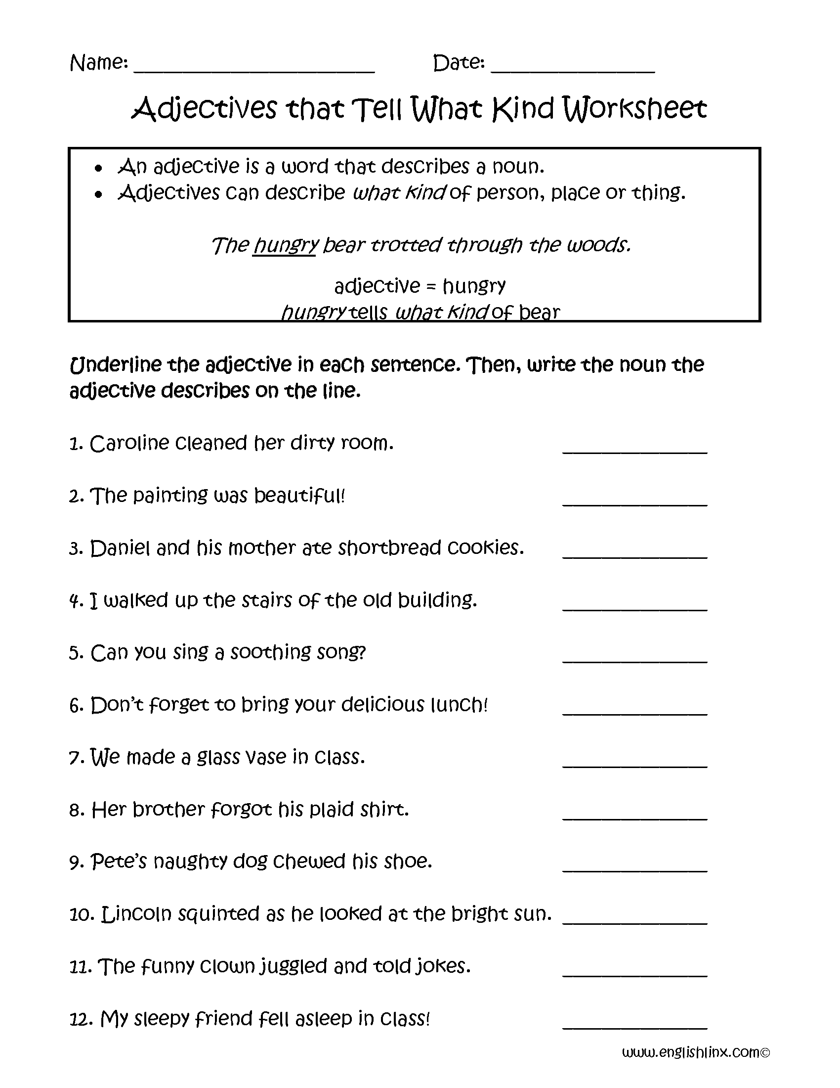 Adjectives Worksheets | Regular Adjectives Worksheets | Year 7 English Worksheets Printable