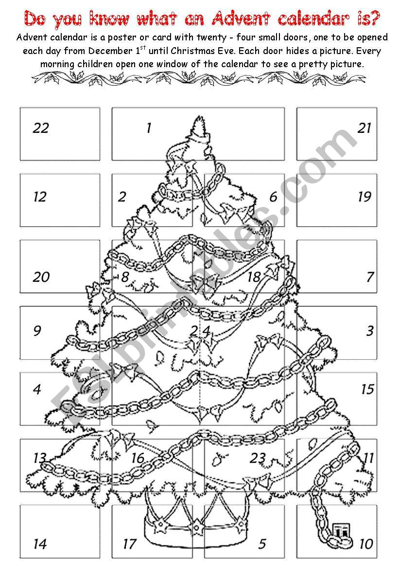 Advent Calendar 1 - Esl Worksheetchiaretta | Advent Printable Worksheets