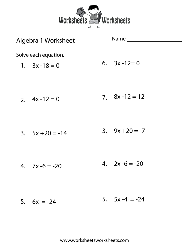 Algebra 1 Practice Worksheet Printable | Algebra Worksheets | Printable College Math Worksheets