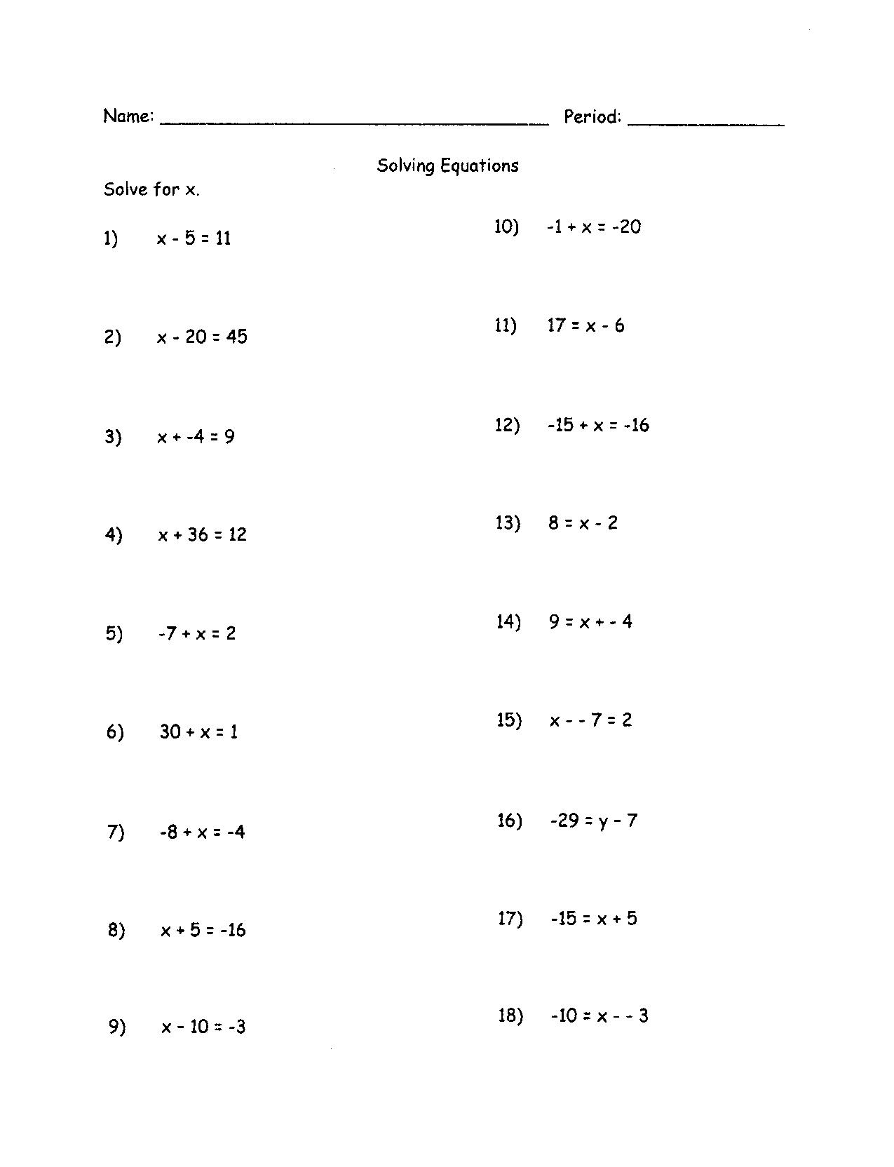 Algebra: Math Worksheets 8Th Grade Pre Algebra Printable Worksheet | Free Printable Math Worksheets For 7Th 8Th Graders
