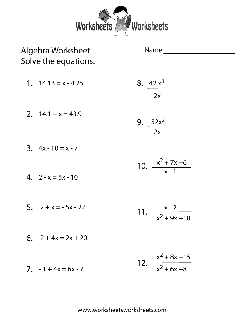 Algebra Practice Worksheet Printable | Algebra Worksheets | Algebra | Free Printable Pre Algebra Worksheets