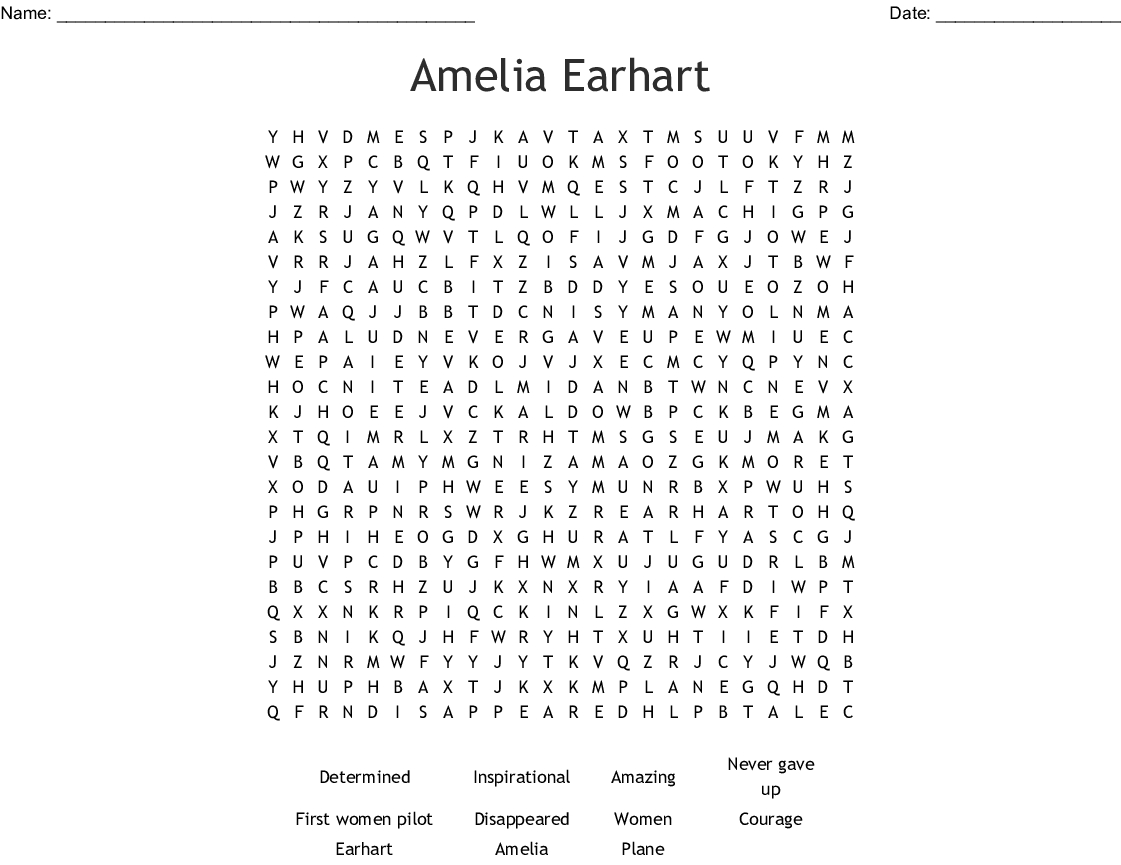 Amelia Earhart Word Search - Wordmint | Amelia Earhart Free Worksheets Printable