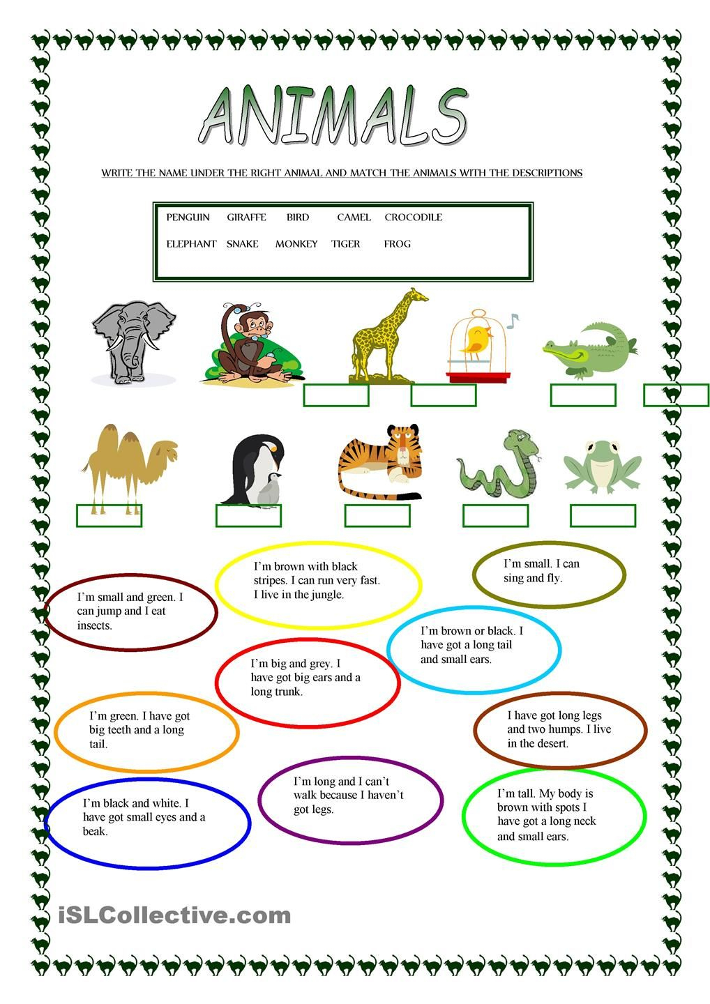 Animals | Free Esl Worksheets | Teachers Resources | Animal | Los Animales Printable Worksheets