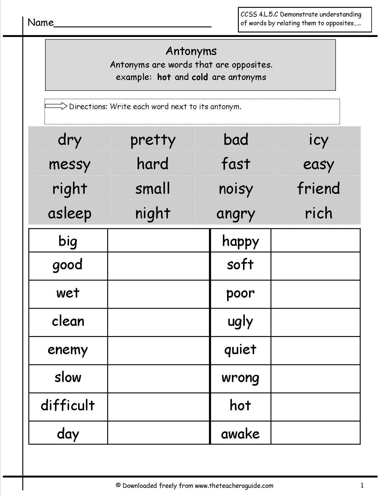 Antonyms And Synonyms Worksheets From The Teacher&amp;#039;s Guide | Antonyms Printable Worksheets