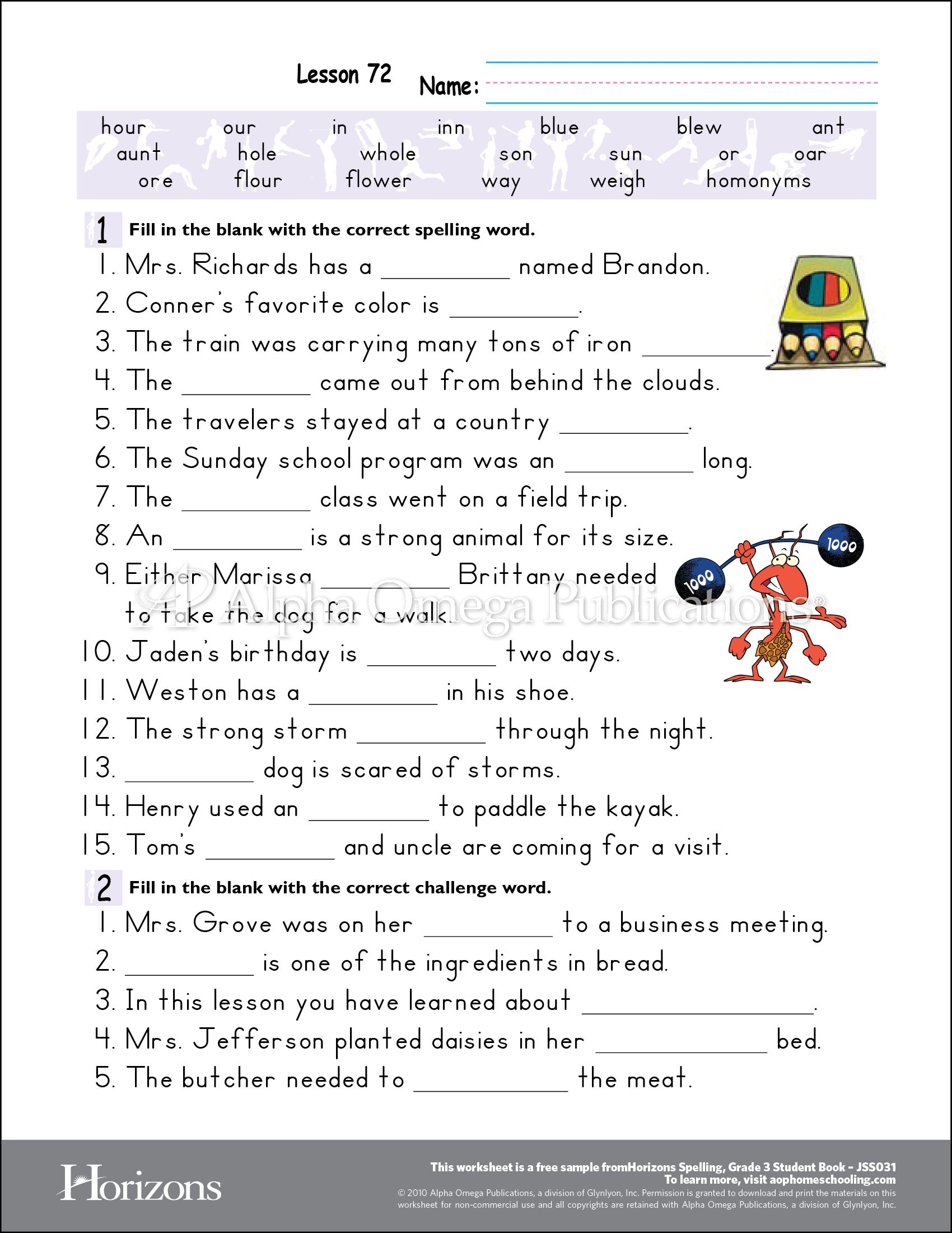 Aop Horizons Free Printable Worksheet Sample Page Download For | Free Homeschool Printable Worksheets
