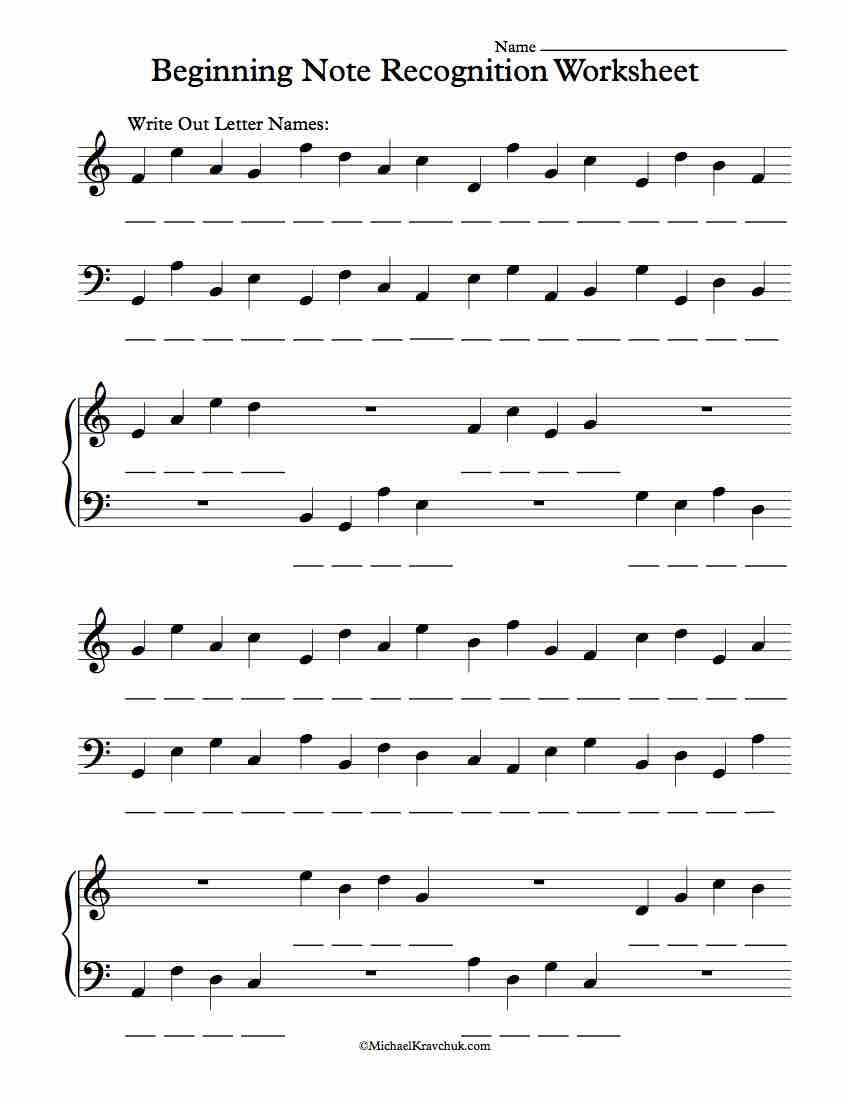 Beginning Piano Note Recognition Worksheet | Sub Plans | Teaching | Beginner Piano Worksheets Printable Free