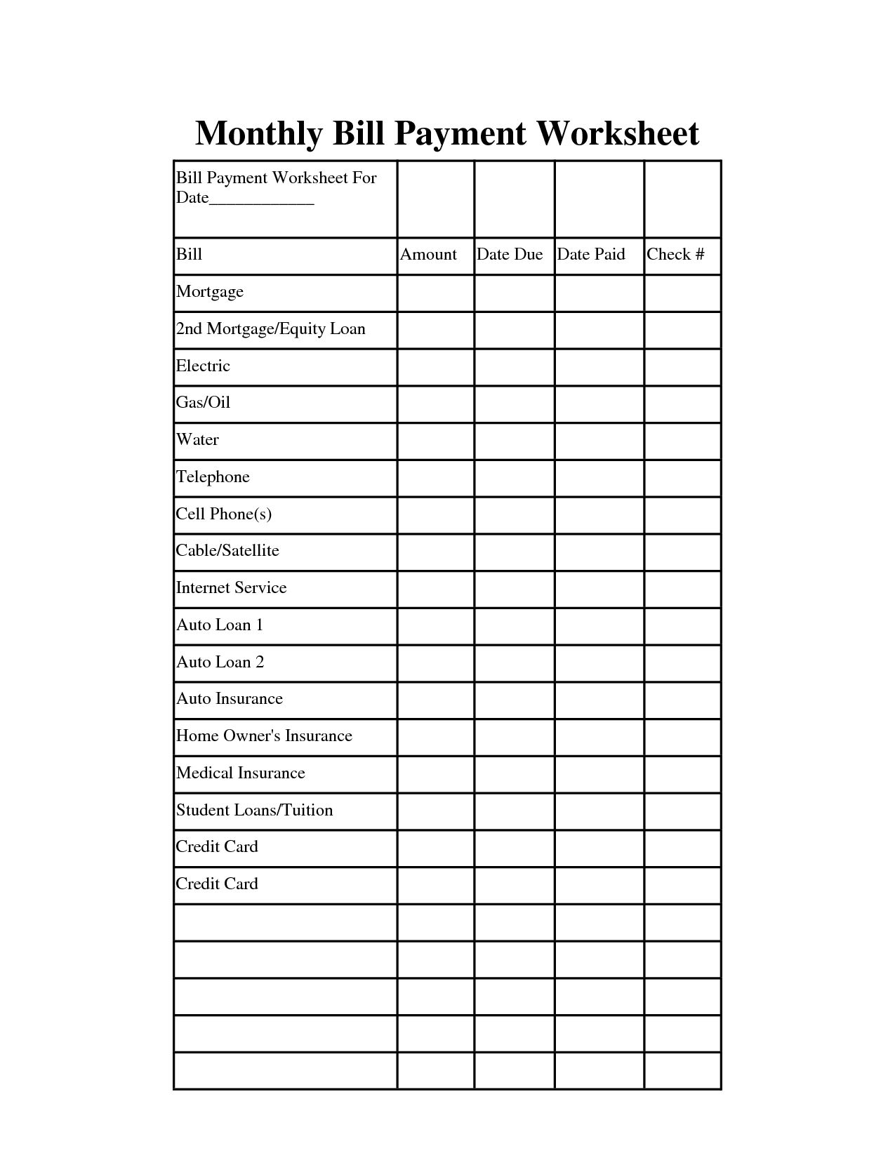 Bill Chart Template - Kubre.euforic.co-Free Printable Monthly Bill | Free Printable Monthly Bill Payment Worksheet