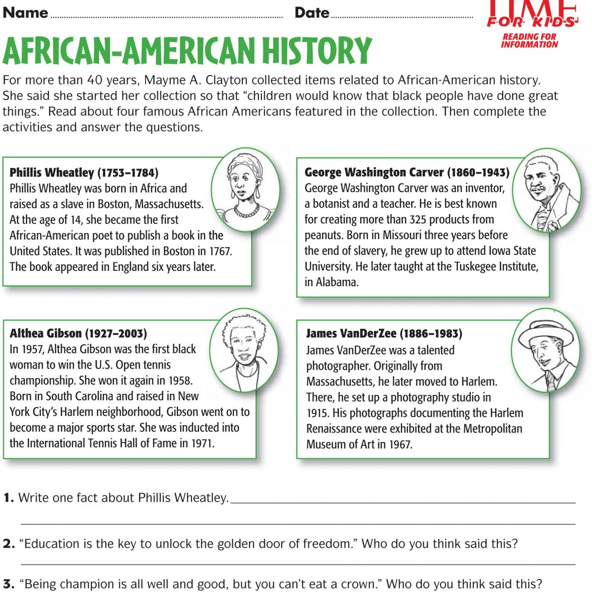 Free Black History Month Worksheet + A Reading List ...
