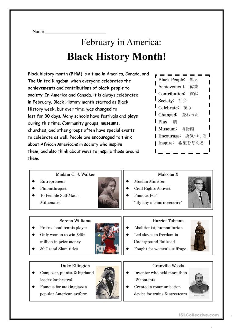 Black History Month! Worksheet - Free Esl Printable Worksheets Made | Black History Month Free Printable Worksheets