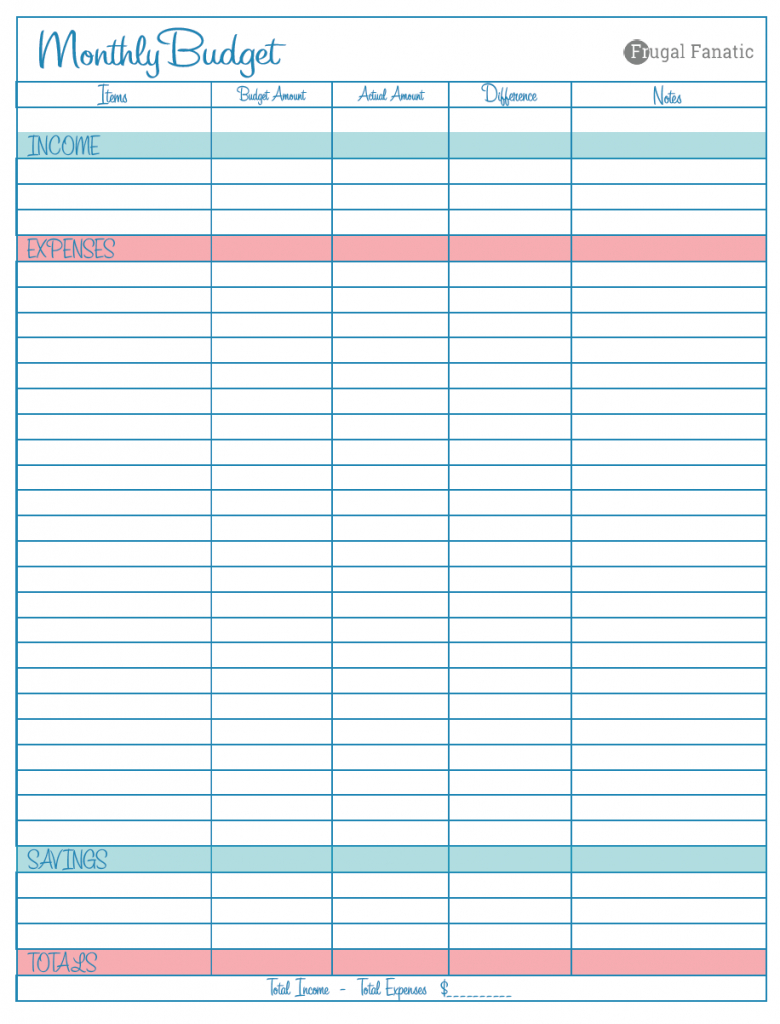 Blank Monthly Budget Worksheet - Frugal Fanatic | Free Printable Monthly Budget Worksheets