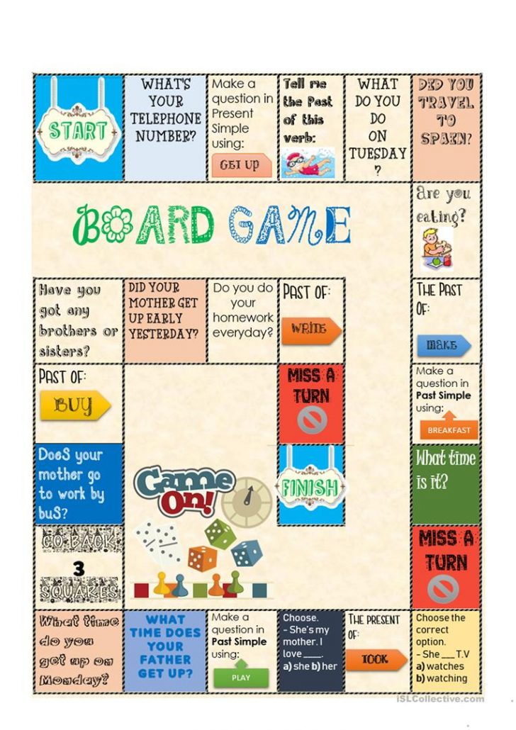 Board Game - Present And Past Simple Worksheet - Free Esl Printable ...