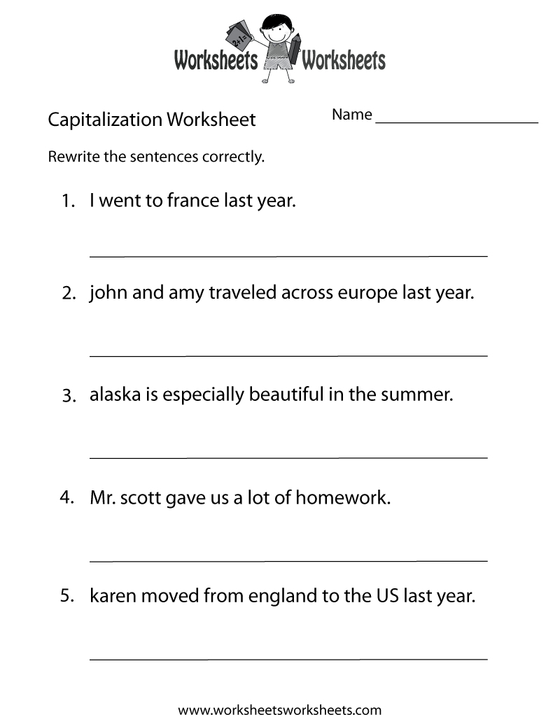 Capitalization Worksheets | Capitalization Practice Worksheet - Free | Free Printable Grammar Worksheets For Highschool Students