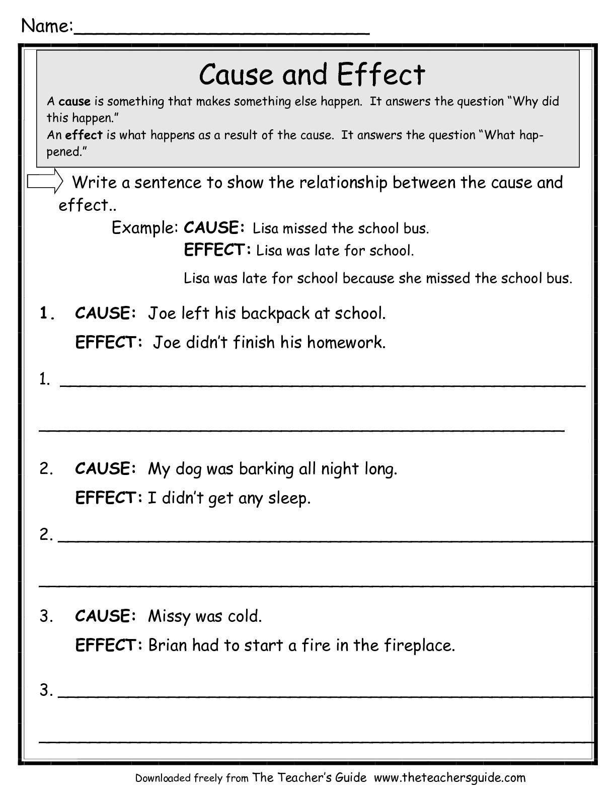 Cause And Effect Worksheets From The Teacher&amp;#039;s Guide | Free Printable Cause And Effect Worksheets For Third Grade