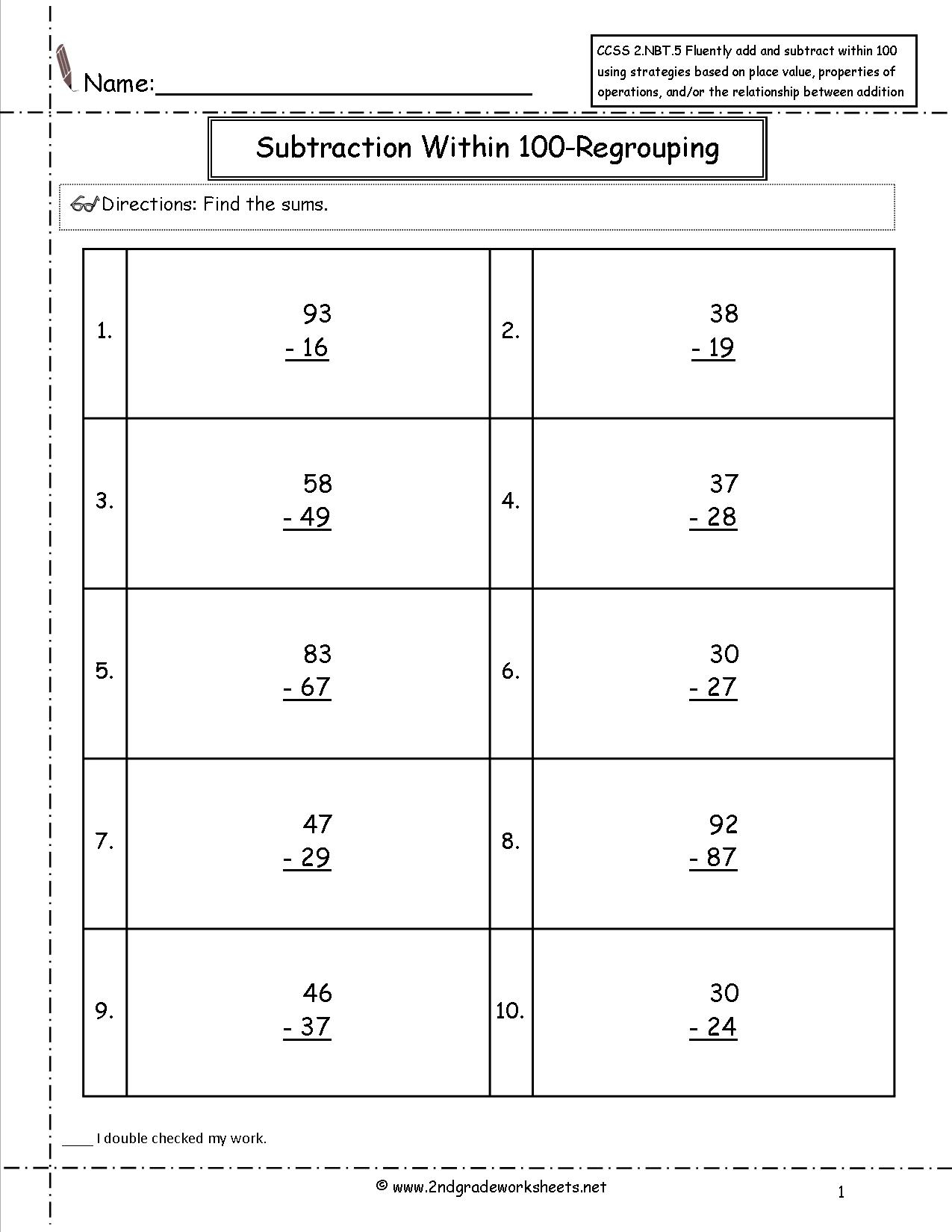 Ccss 2.nbt.5 Worksheets. Two Digit Addition And Subtraction Within | Free Printable Addition And Subtraction Worksheets With Regrouping