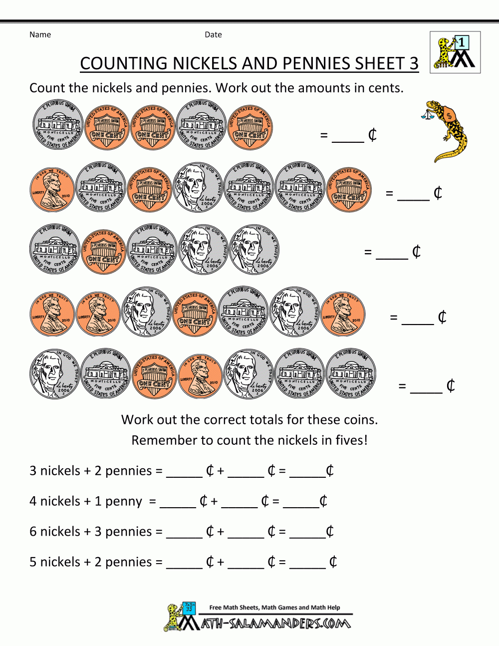 Charlie - Printable Money Worksheets Counting Nickels And Pennies | First Grade Money Worksheets Printable