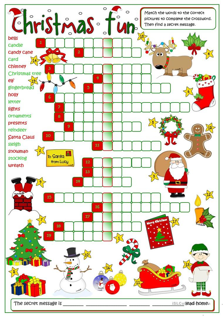 Christmas Fun - Crossword Worksheet - Free Esl Printable Worksheets | Christmas Fun Worksheets Printable Free