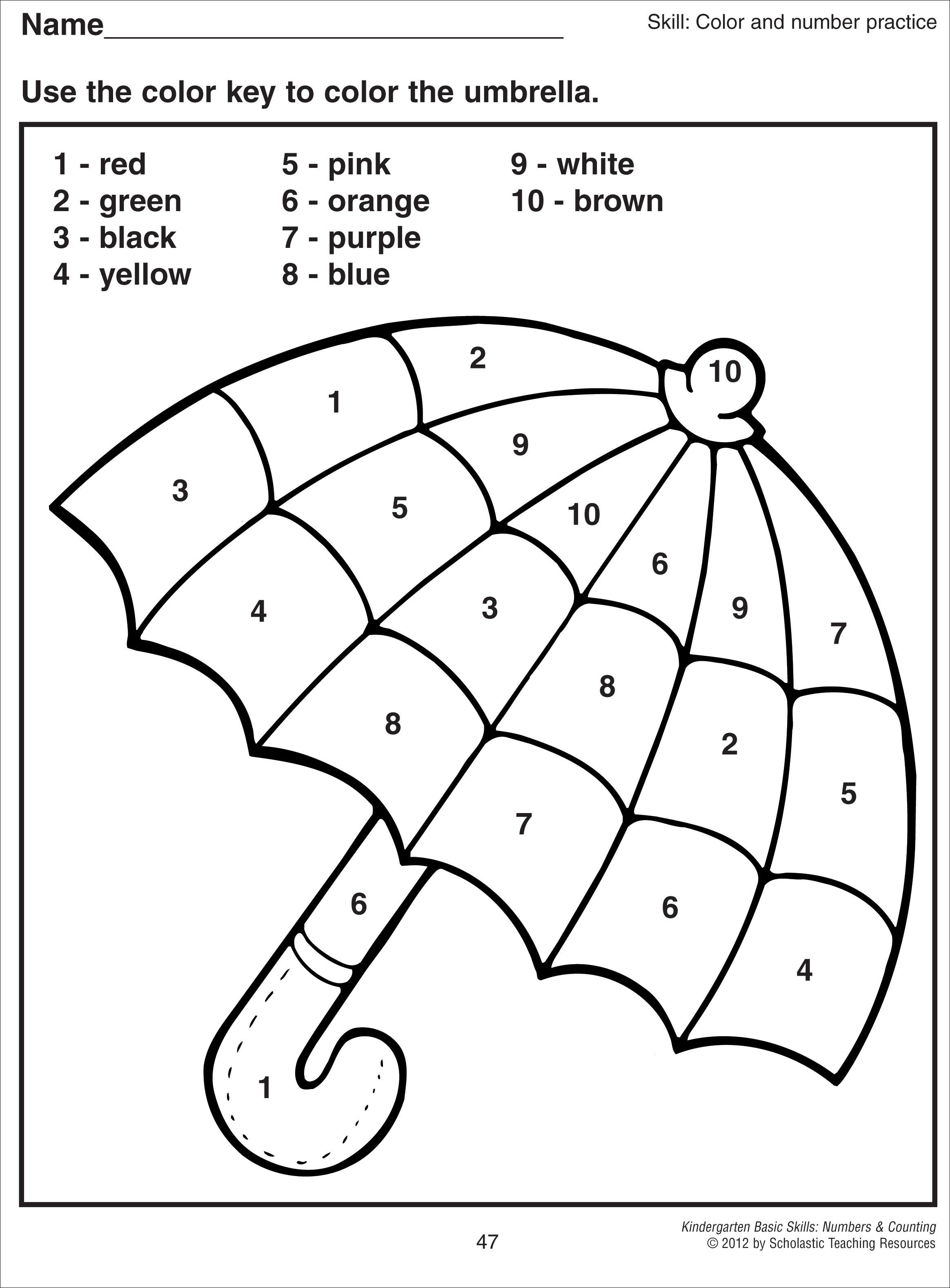 Colornumbers Umbrella | Homeschool Kindergarten | Kindergarten | Free Printable Color By Number Addition Worksheets