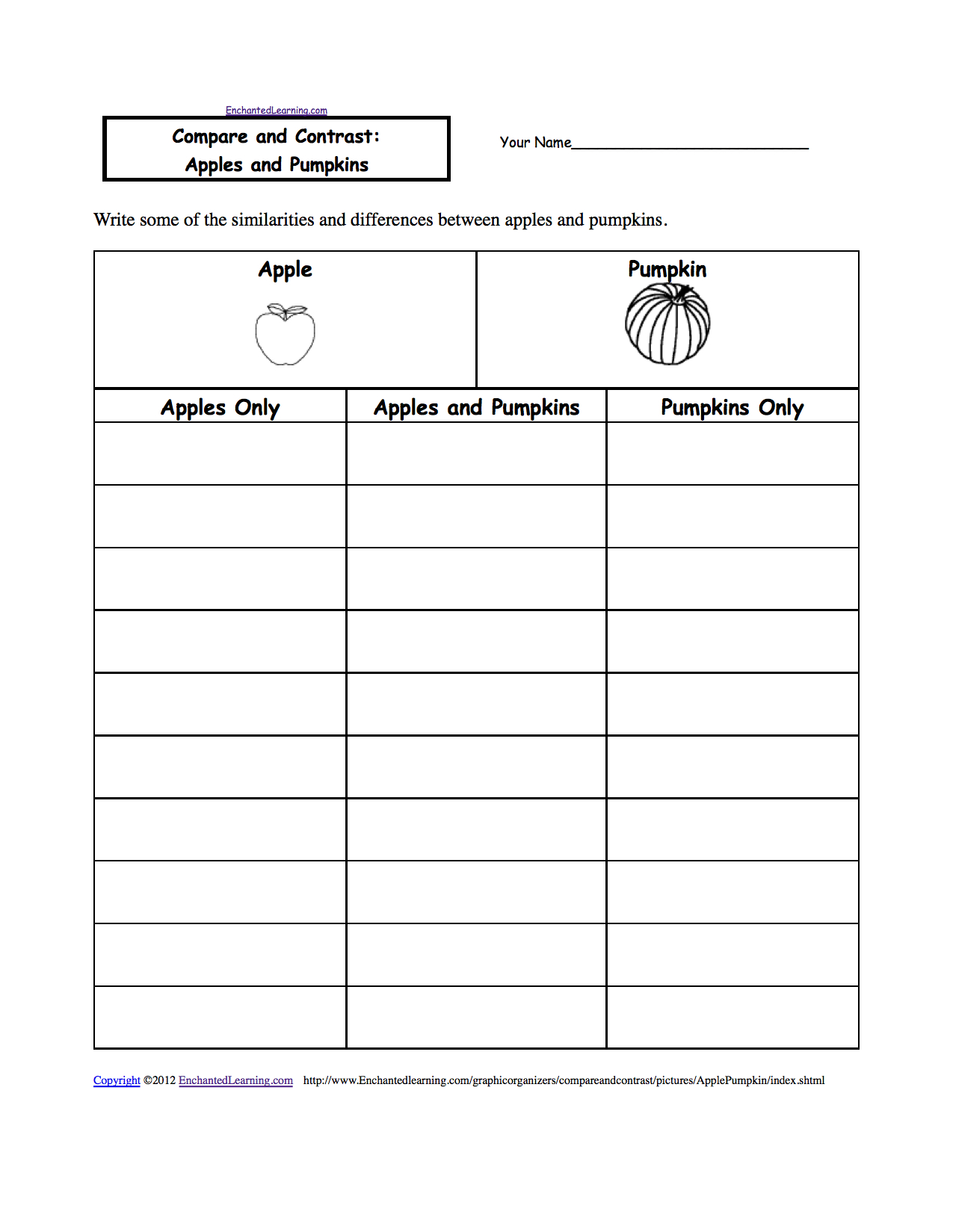Compare And Contrast: Apple And Pumpkin, A Worksheet | Printable Compare And Contrast Worksheets