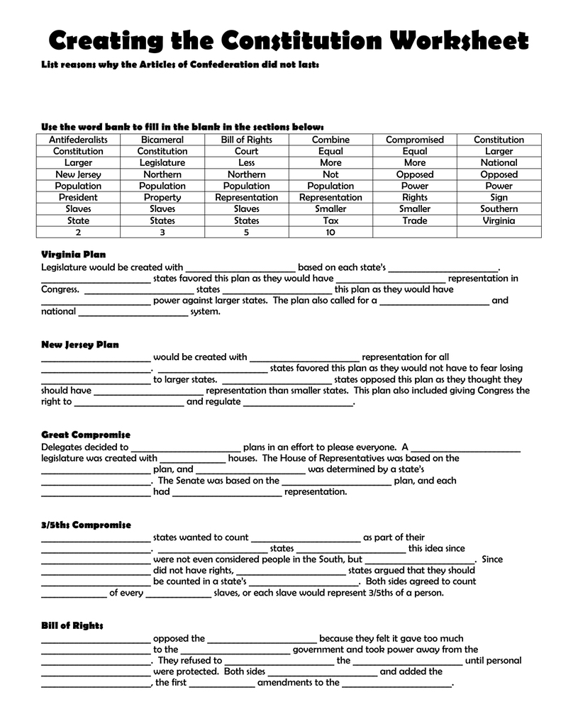 Constitution Worksheet Pdf - Soccerphysicsonline | Constitution Printable Worksheets