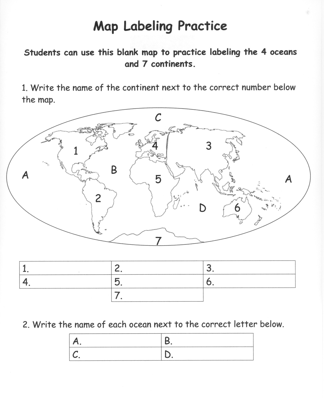 Continents And Oceans Of The World Worksheet Worksheets For All | Continents Worksheet Printable