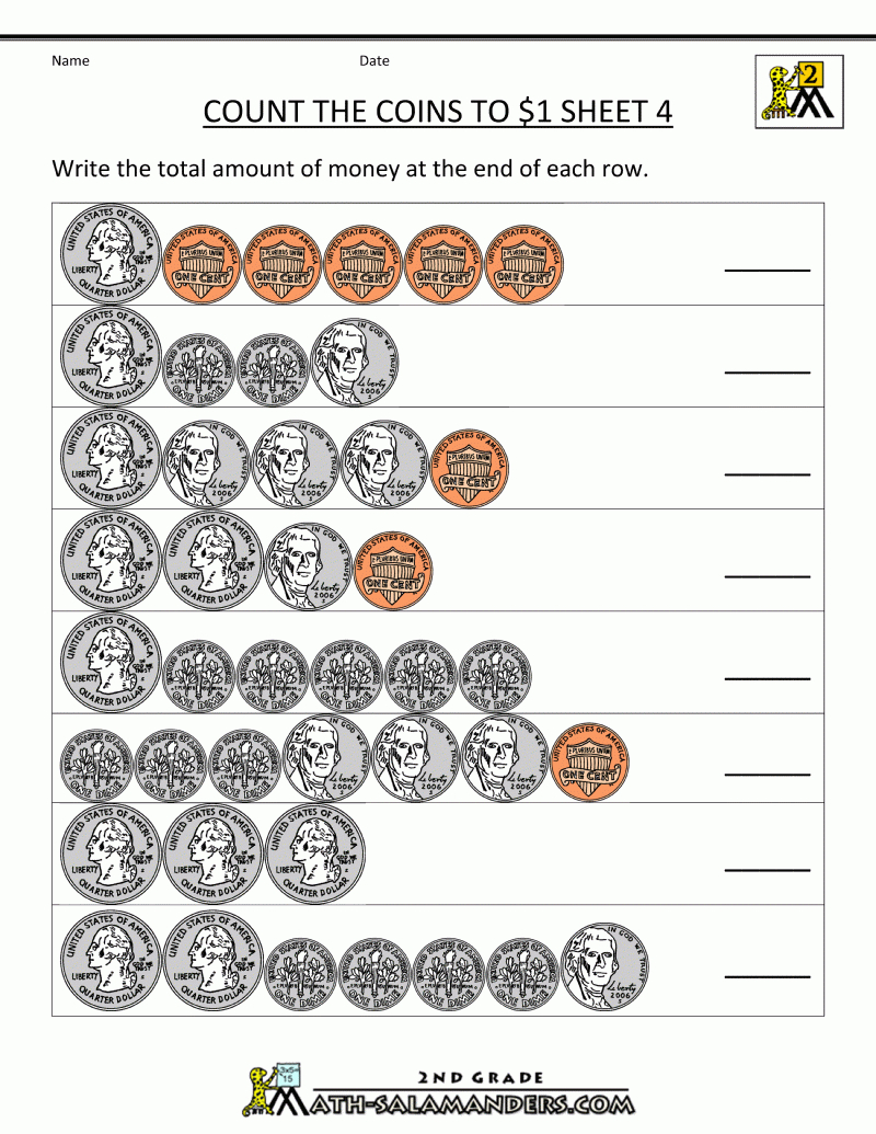 Counting Money Worksheets Up To $1 | Counting Money Printable Worksheets