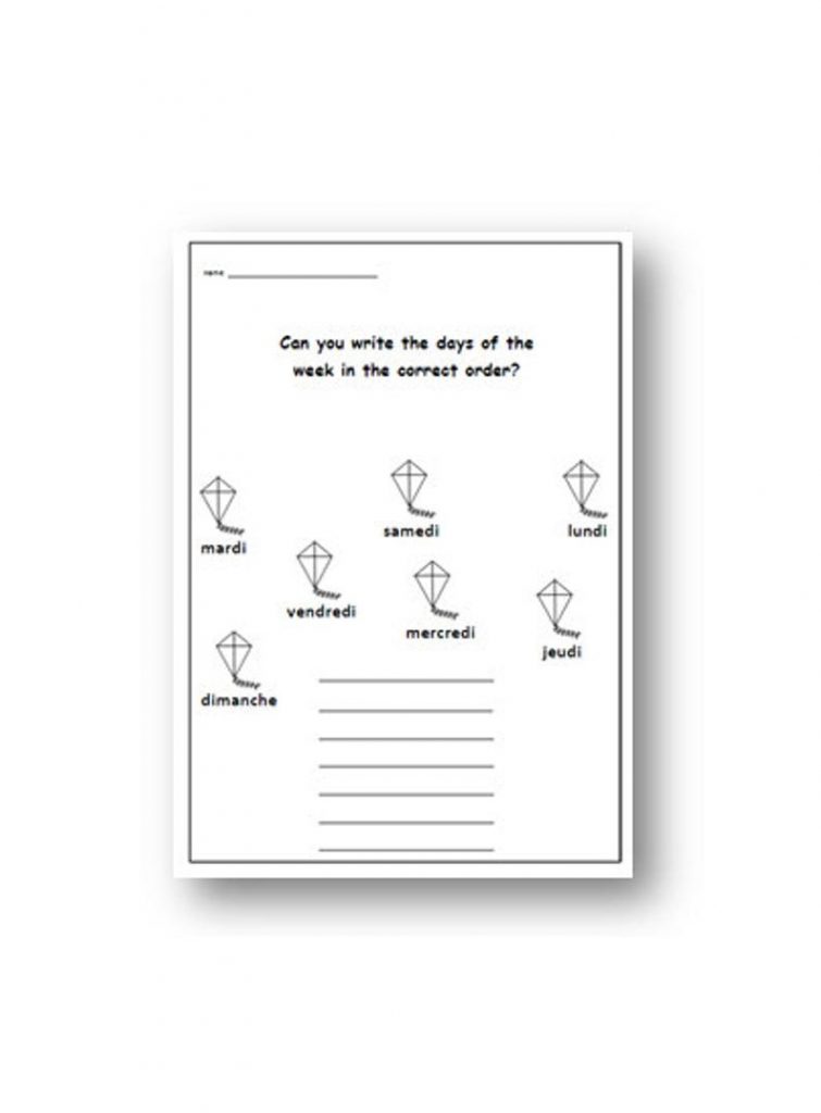 Free Printable French Worksheets Days Of The Week