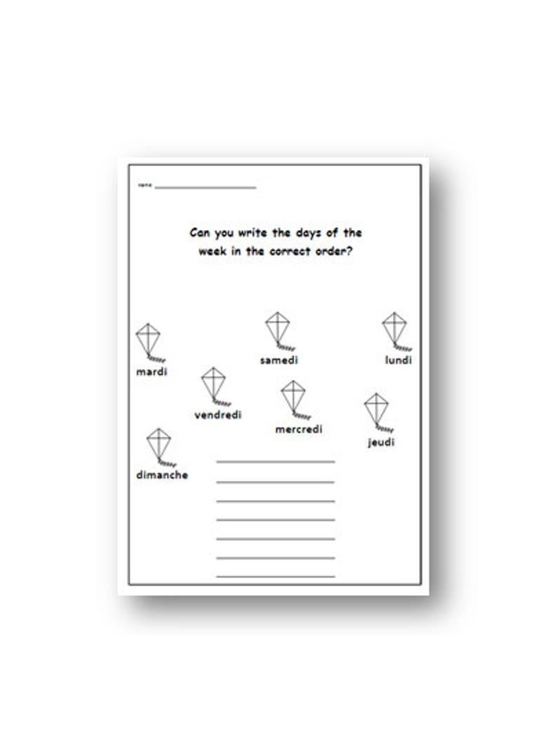 Days Of The Week French Worksheet / French For Kids School | Etsy | Printable French Worksheets Days Of The Week