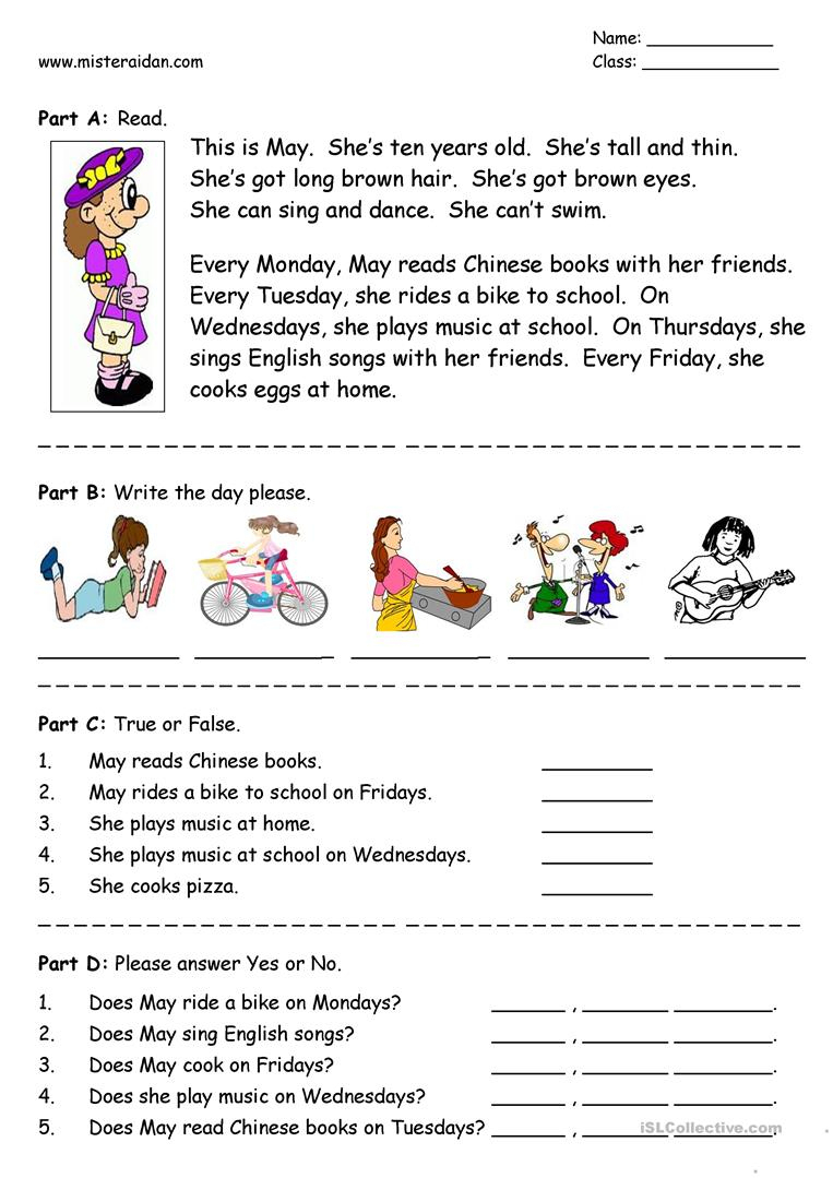 Days Of The Week - Simple Reading Comprehension Worksheet - Free Esl | Free Printable Middle School Reading Comprehension Worksheets