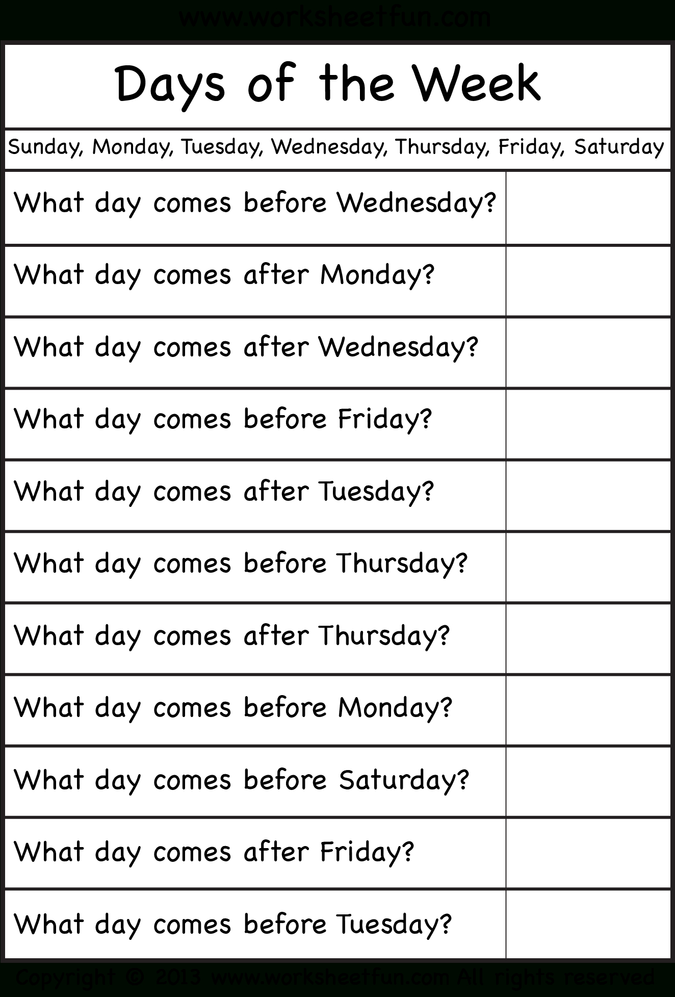 Days Of The Week – Worksheet / Free Printable Worksheets – Worksheetfun | Days Of The Week Printable Worksheets