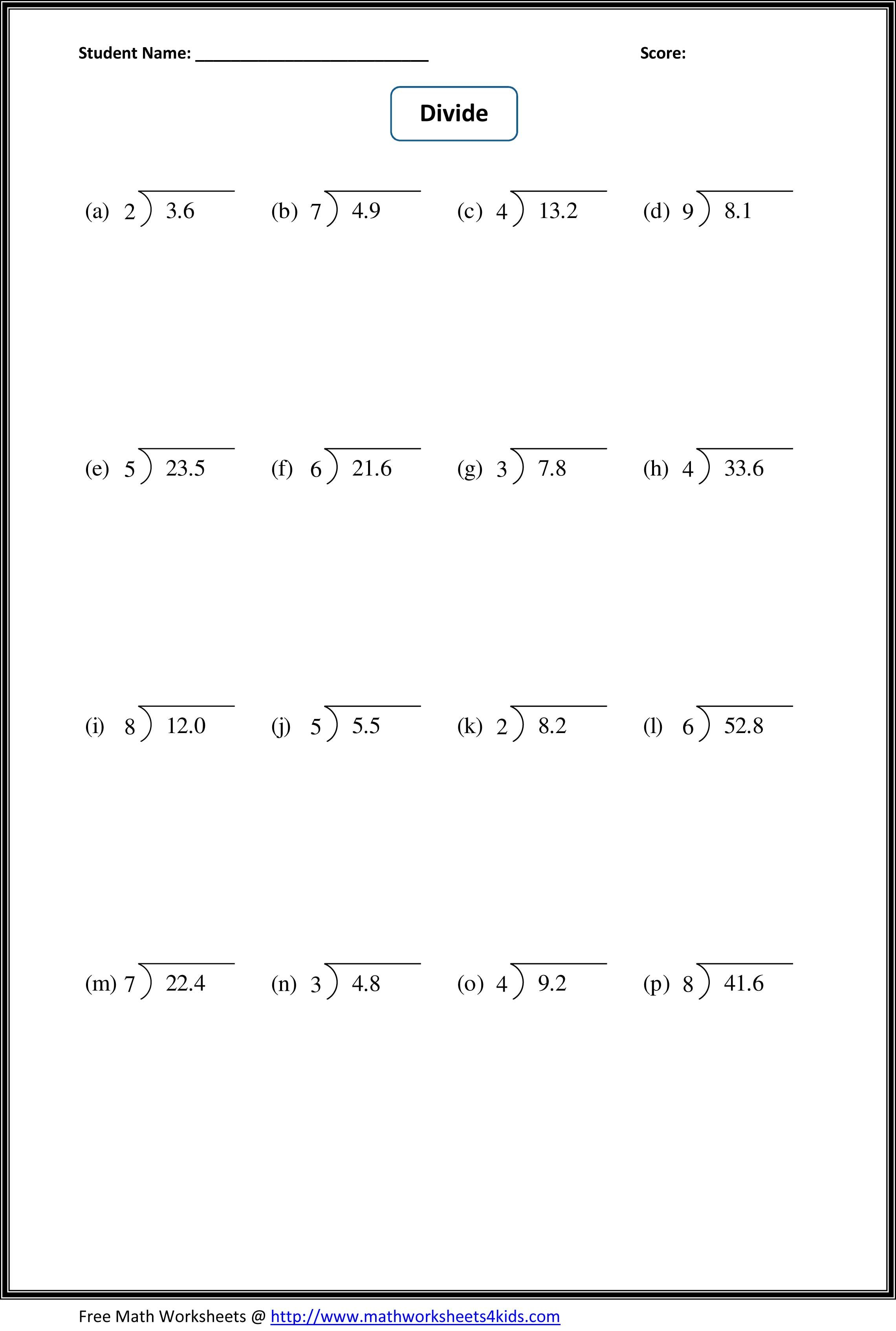 Dividing Decimals Worksheet Free Printable