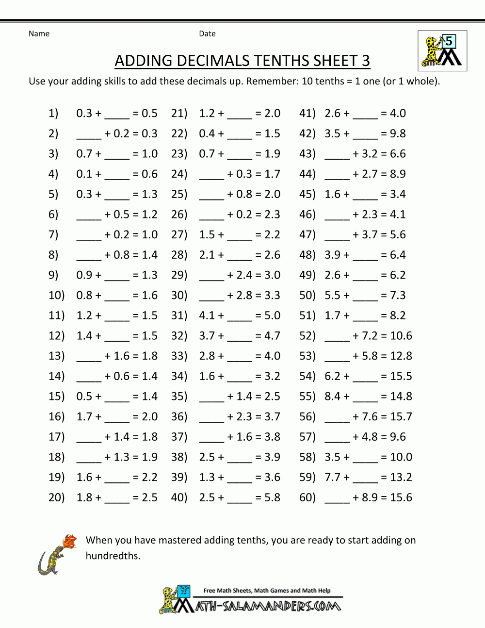 Decimal Math Worksheets Addition | Free Printable 5Th Grade Math Worksheets