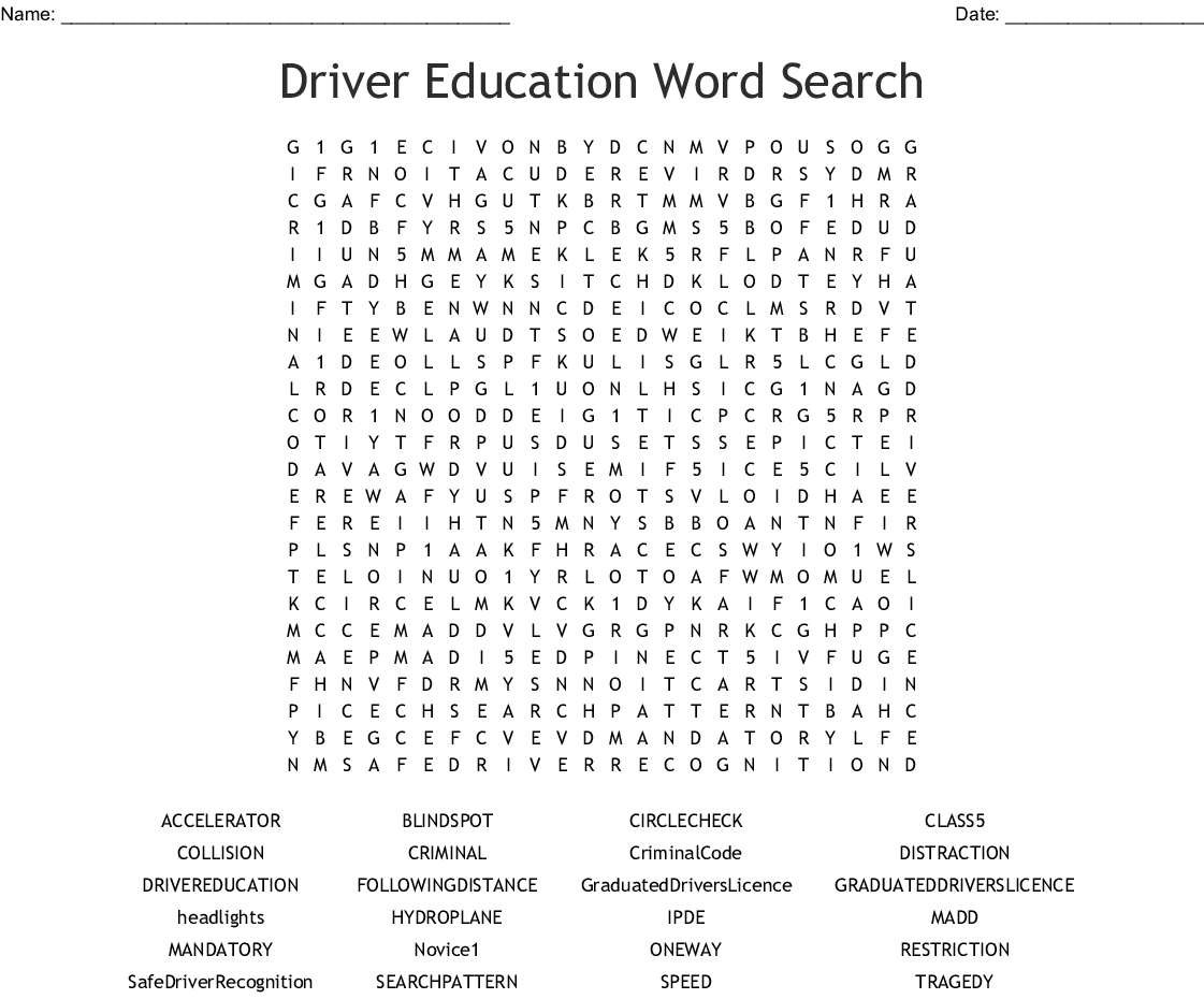 Driver Education Word Search - Wordmint | Printable Worksheets For Drivers Education