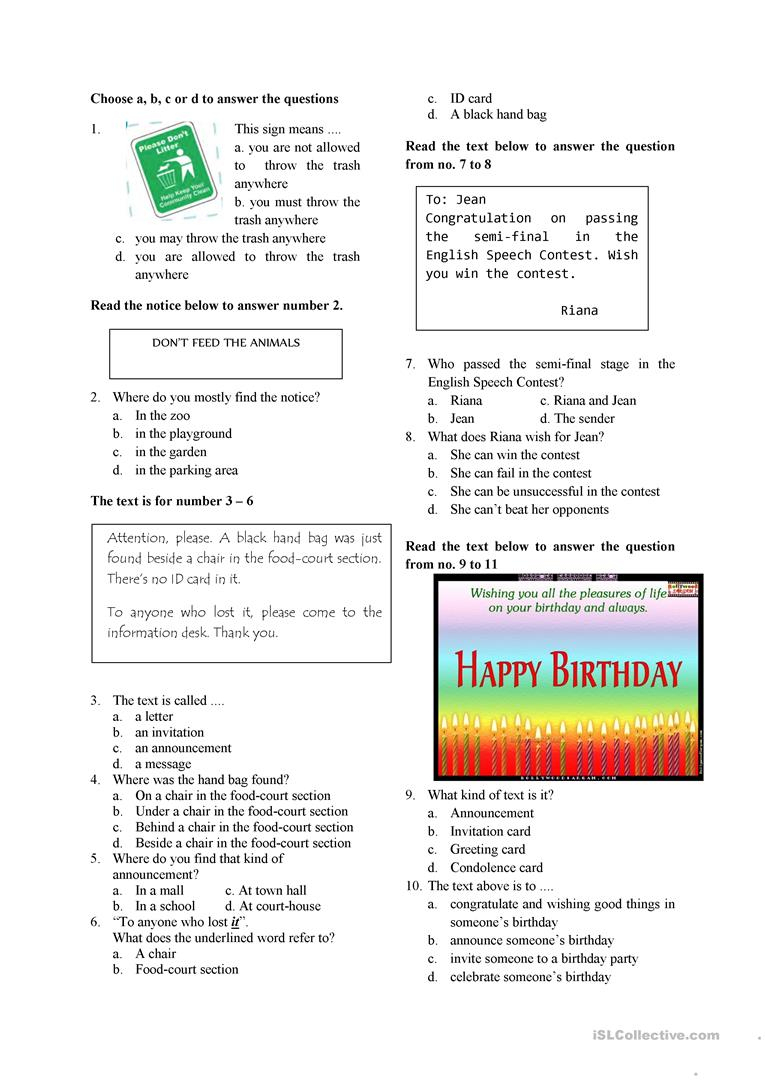 English Test For Grade 7 Worksheet - Free Esl Printable Worksheets | Grade 7 English Worksheets Printable