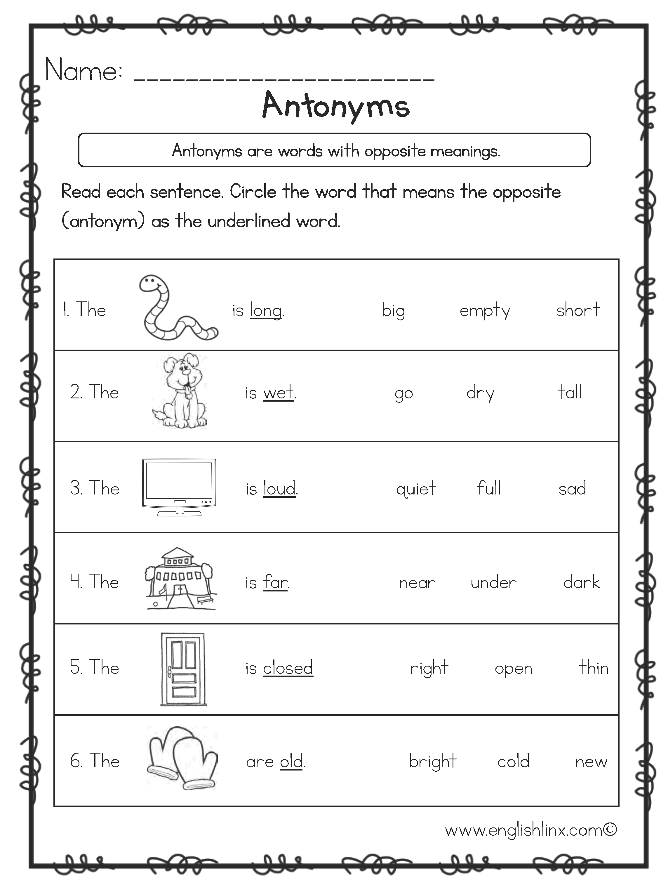 Englishlinx | Antonyms Worksheets | Antonyms Printable Worksheets