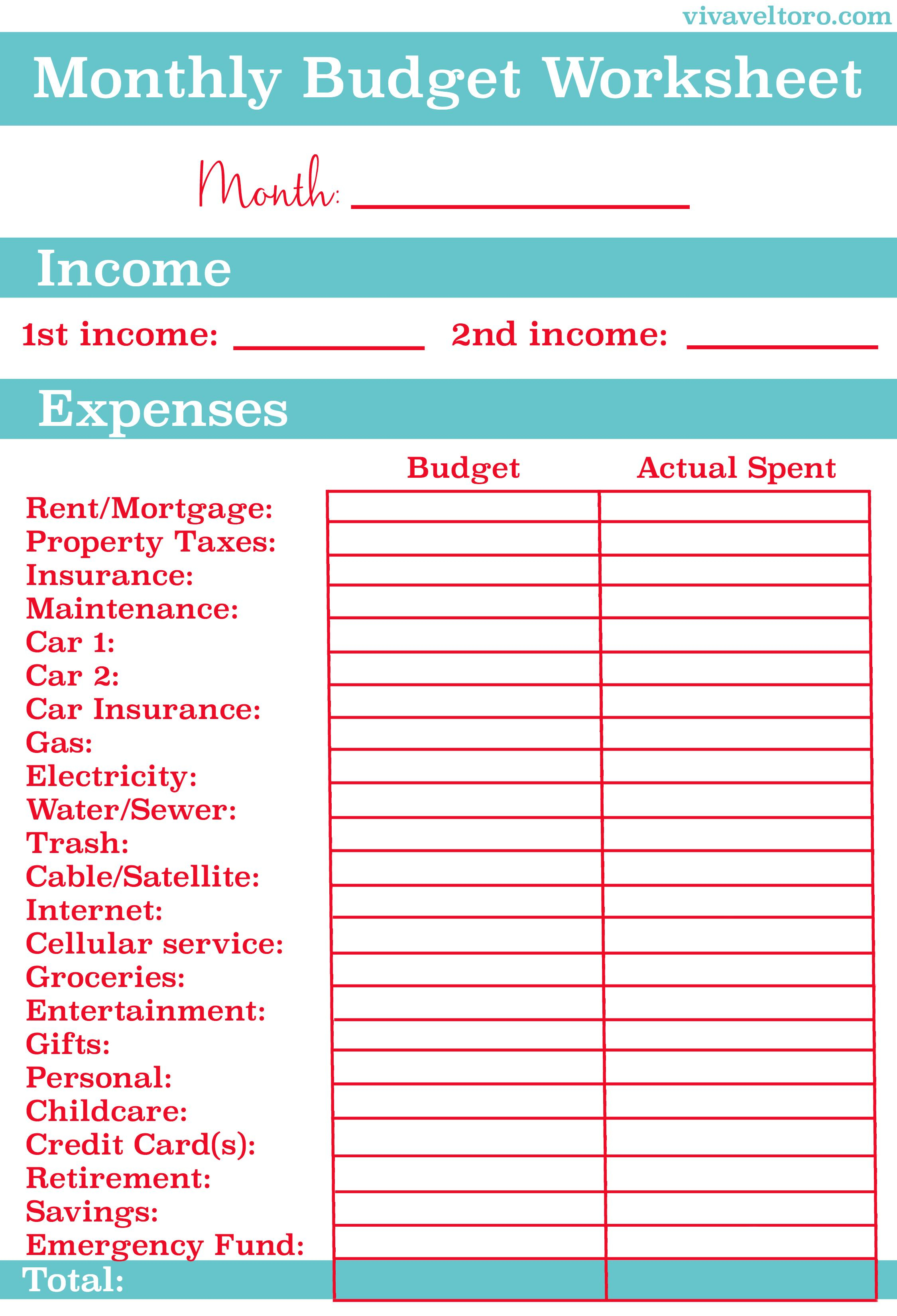 Simple Monthly Budget Sheet - Koran.sticken.co | Simple Budget