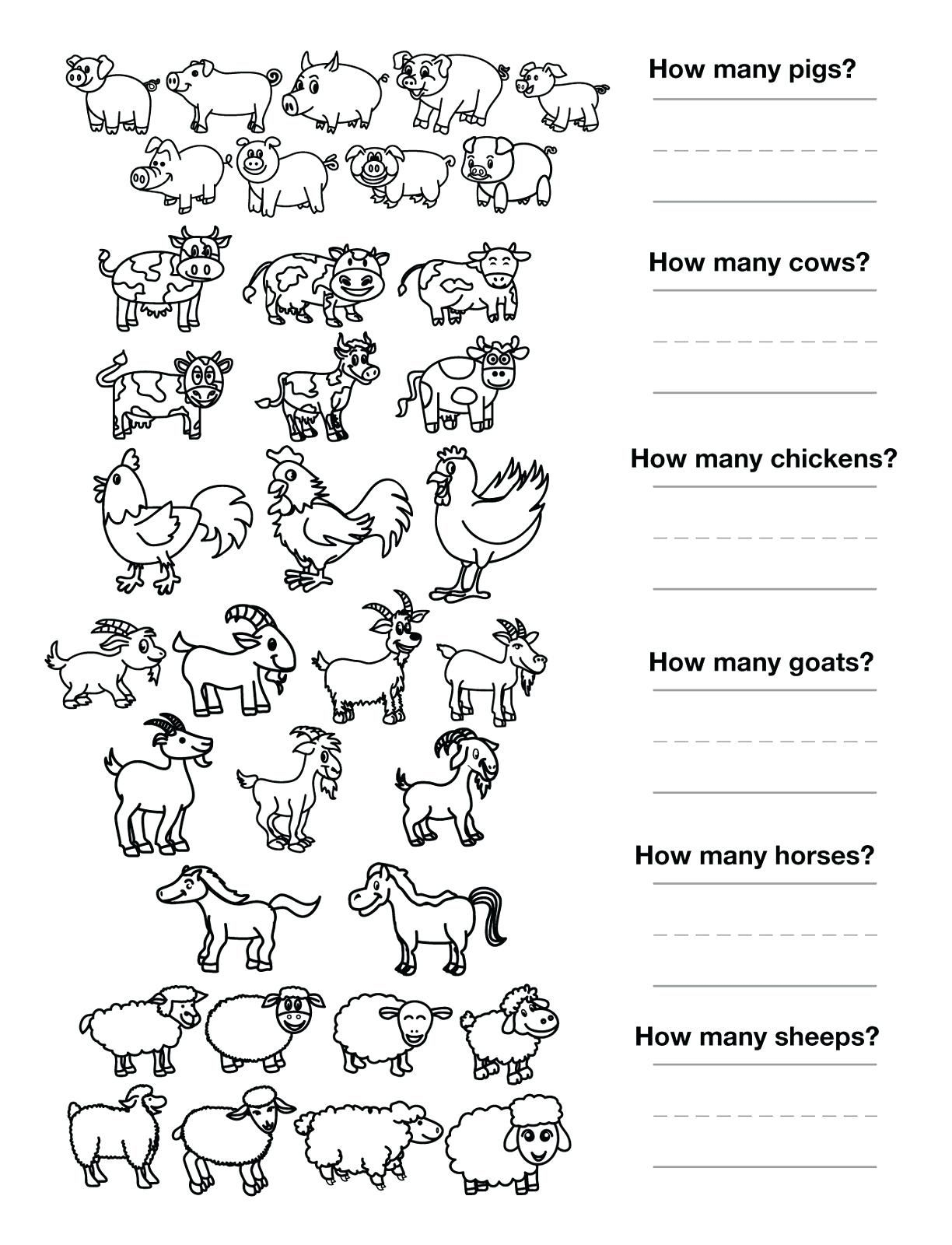 Farm Animals Coloring Pages Printables Preschool Worksheet For Free | Los Animales Printable Worksheets