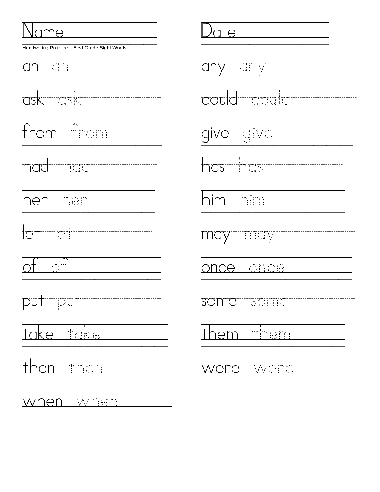 First Grade Sight Words Printable | First Grade Sight Words | 1St Grade Sight Words Printables Worksheets
