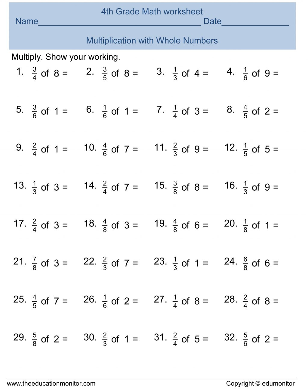 Fourth Grade Math Worksheets Multiplication Free Printable | Printable 4Th Grade Math Worksheets